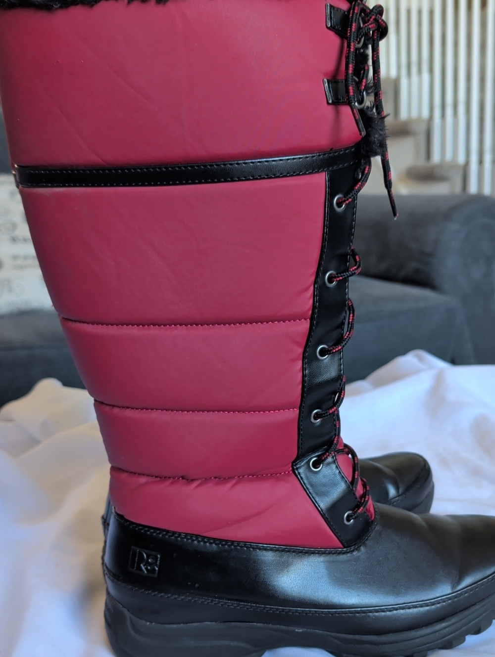 Women's Red Lace-Up Winter Rain Boot with Black Trim